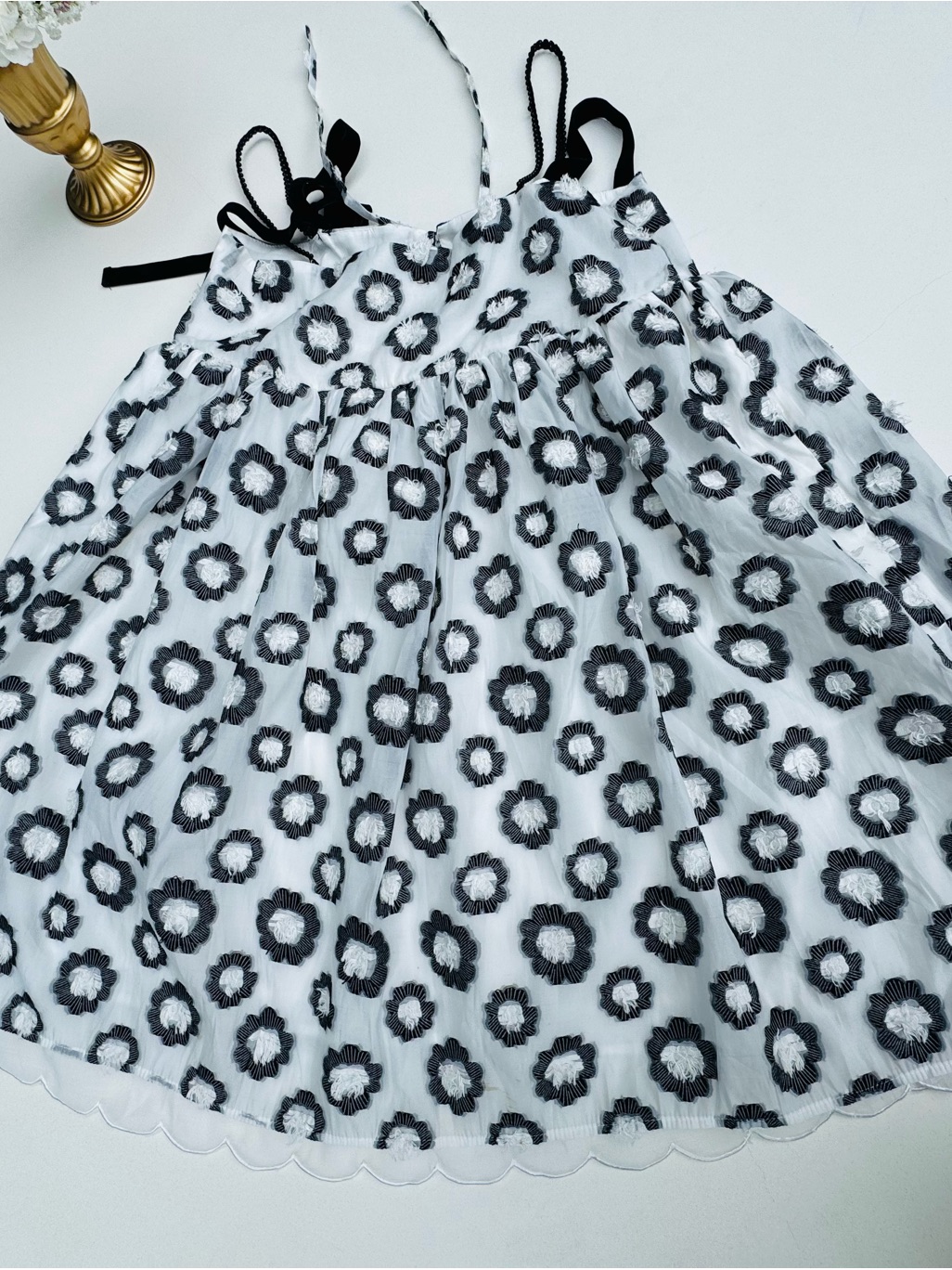 Sister Jane White Mini Dress With Black Floral Embroidery Size M